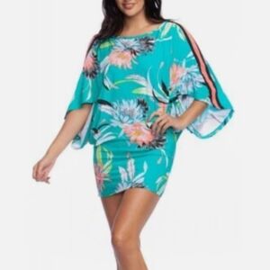Trina Turk "Shangri La Floral" Caftan Swim Cover Tunic Sz L